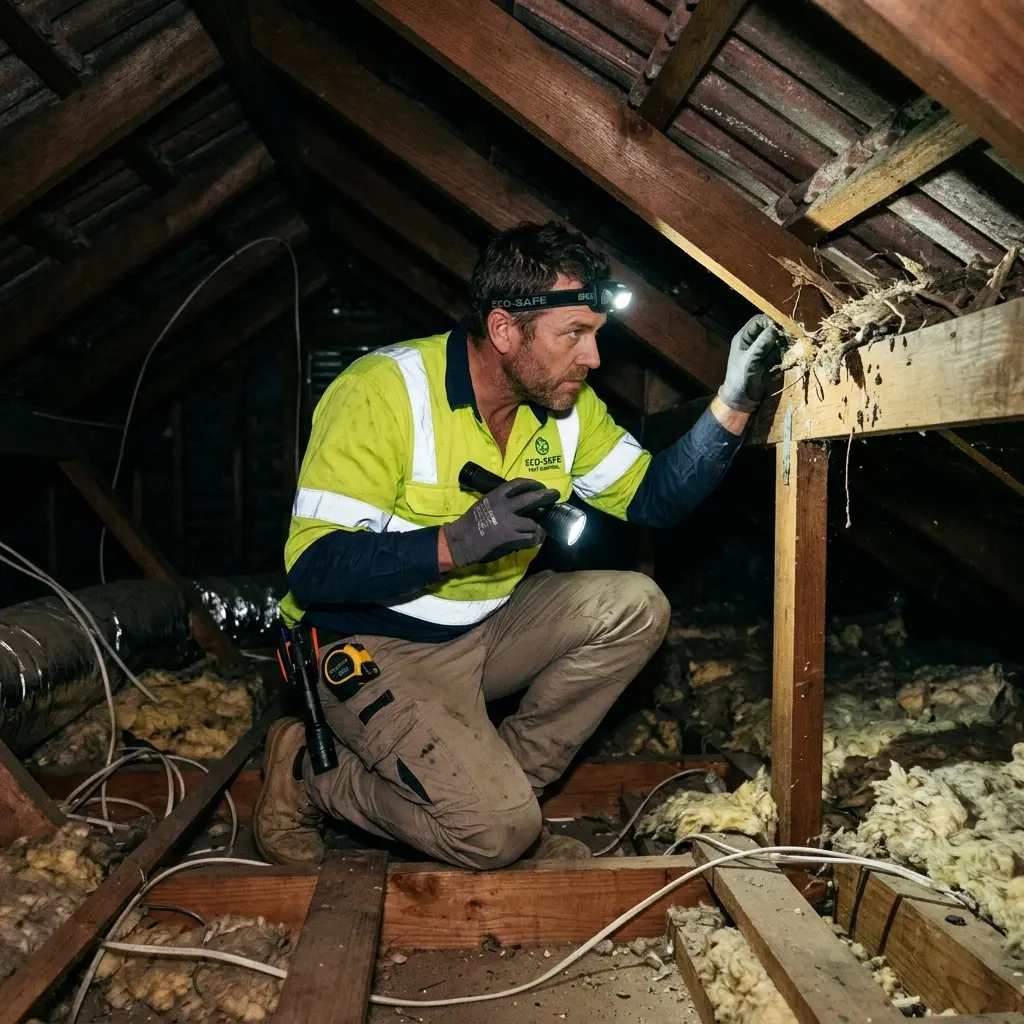 Technician inspecting a Keilor subfloor void for a deceased cat