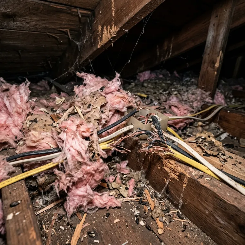 Contaminated ceiling insulation being assessed in a Keilor roof space