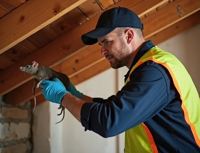 Technician inspecting a roof cavity for a dead rat in Keilor